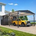 12 Ft X 22 Ft Metal Carport With Storage Sheds, Outdoor 12' X 17' Portable Garage Car Port With 12' X 6' Sheds