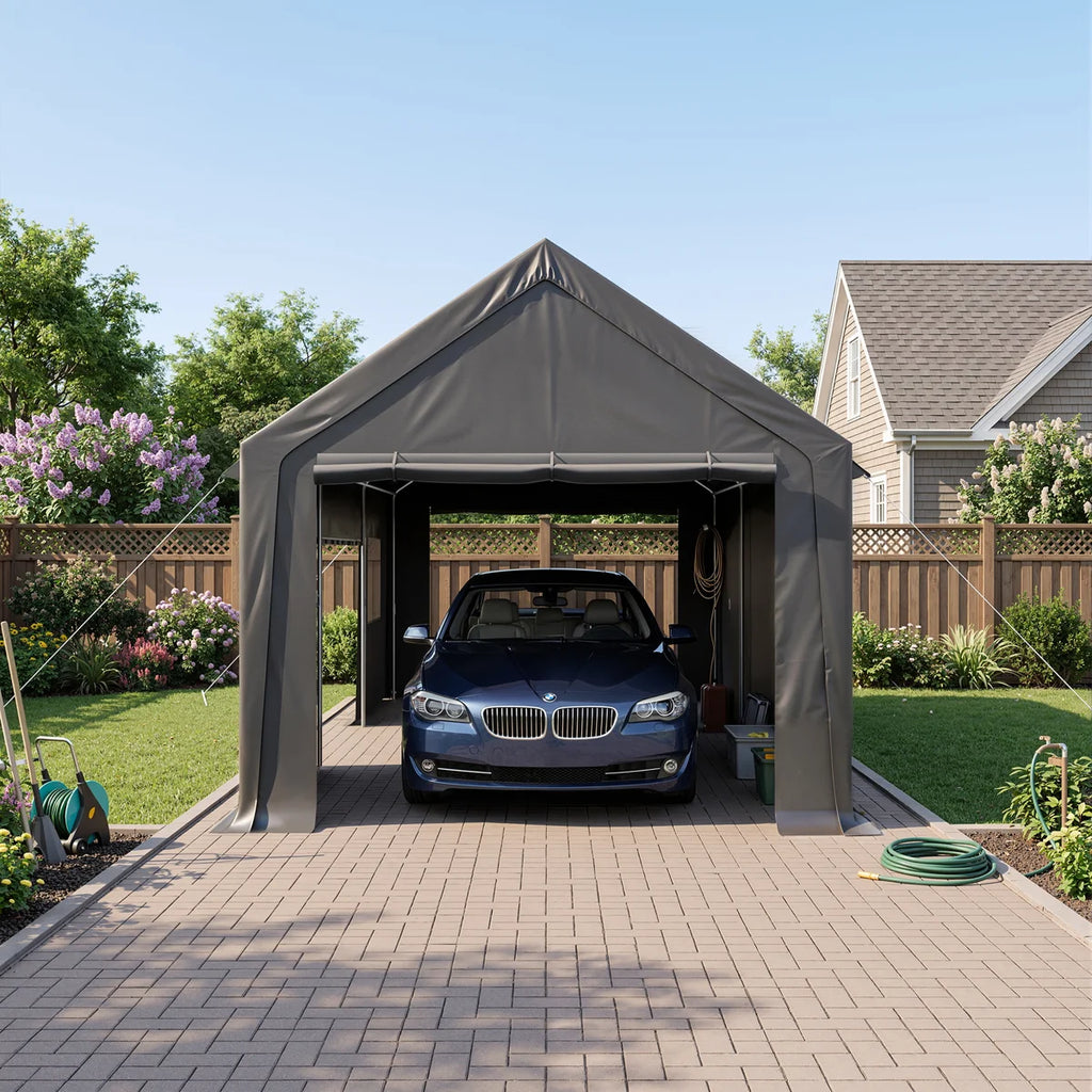 12 ft. W x 20 ft. D Heavy-Duty Carport Canopy , Portable Garage for Pickup, Black