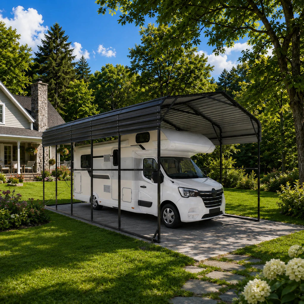 14 x 20 FT Heavy Duty Metal RV Carport, Galvanized Steel Outdoor Carport with Durable Roof, Wind & Snow Resistant 2-Car Shelter for RV, SUV, Truck, Boat & Outdoor Storage