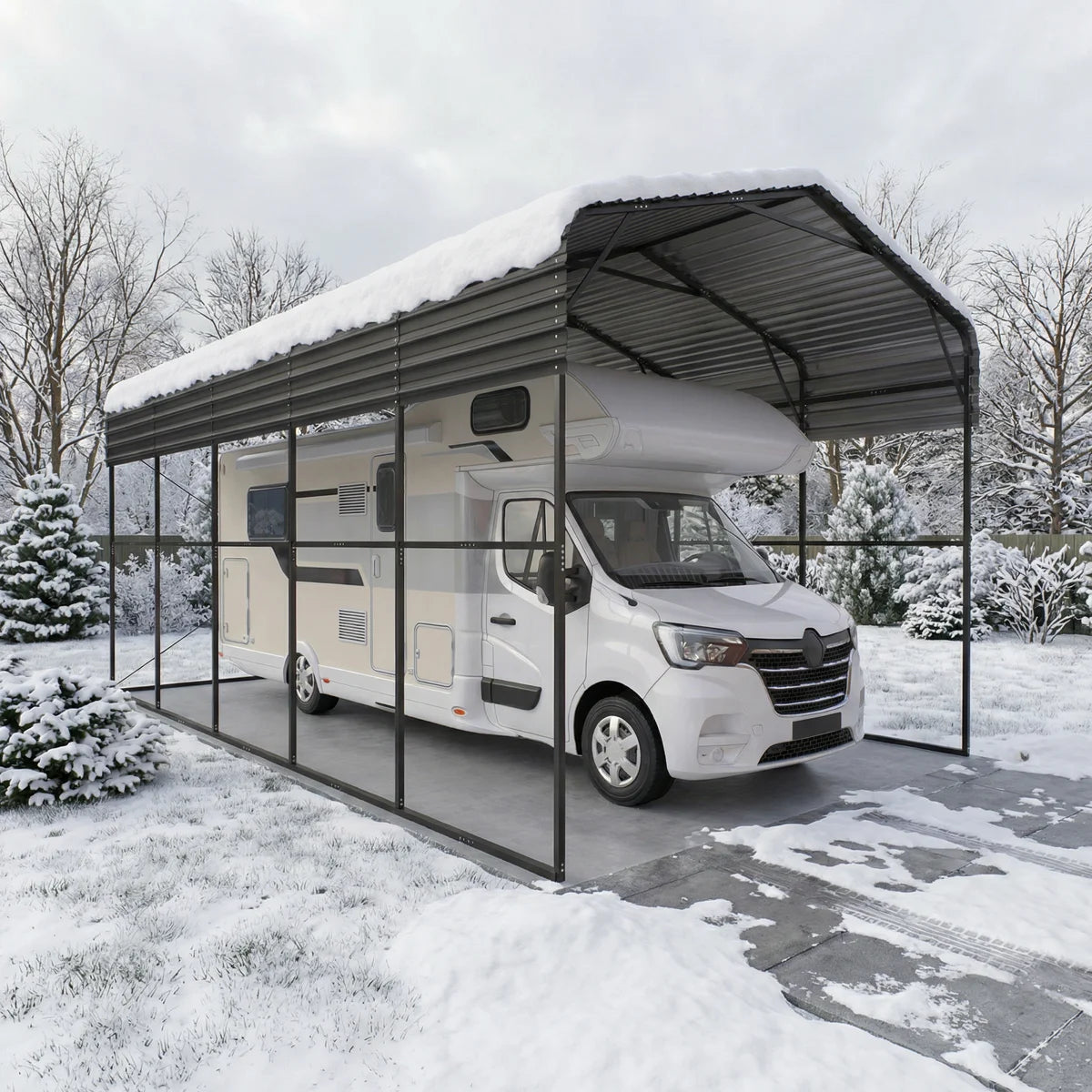 14 x 20 FT Heavy Duty Metal RV Carport, Galvanized Steel Outdoor Carport with Durable Roof, Wind & Snow Resistant 2-Car Shelter for RV, SUV, Truck, Boat & Outdoor Storage