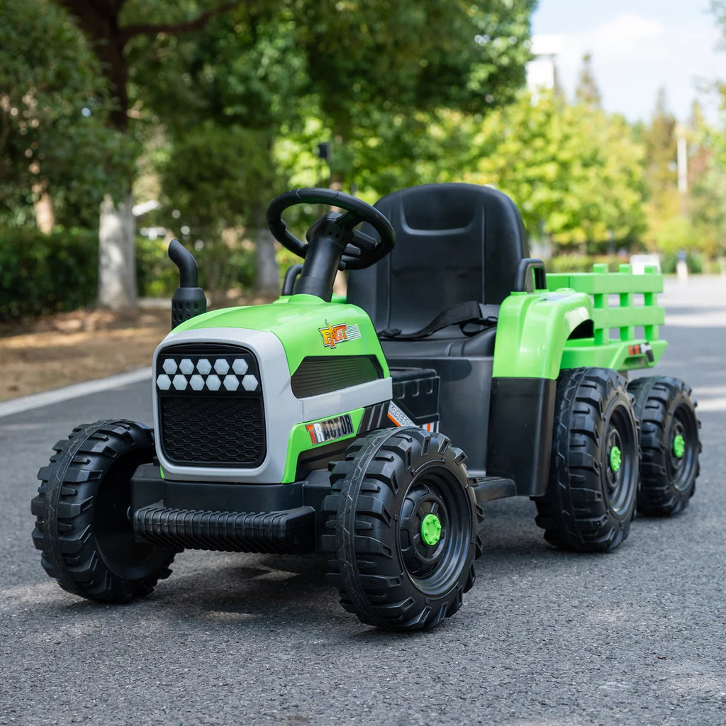 24V Kids Ride On Tractor with Trailer, 400W Motor 6-Wheel Electric Farm Truck, Parent Remote, Bluetooth, Soft Start, 3-Speed,Toy Gift for Kids