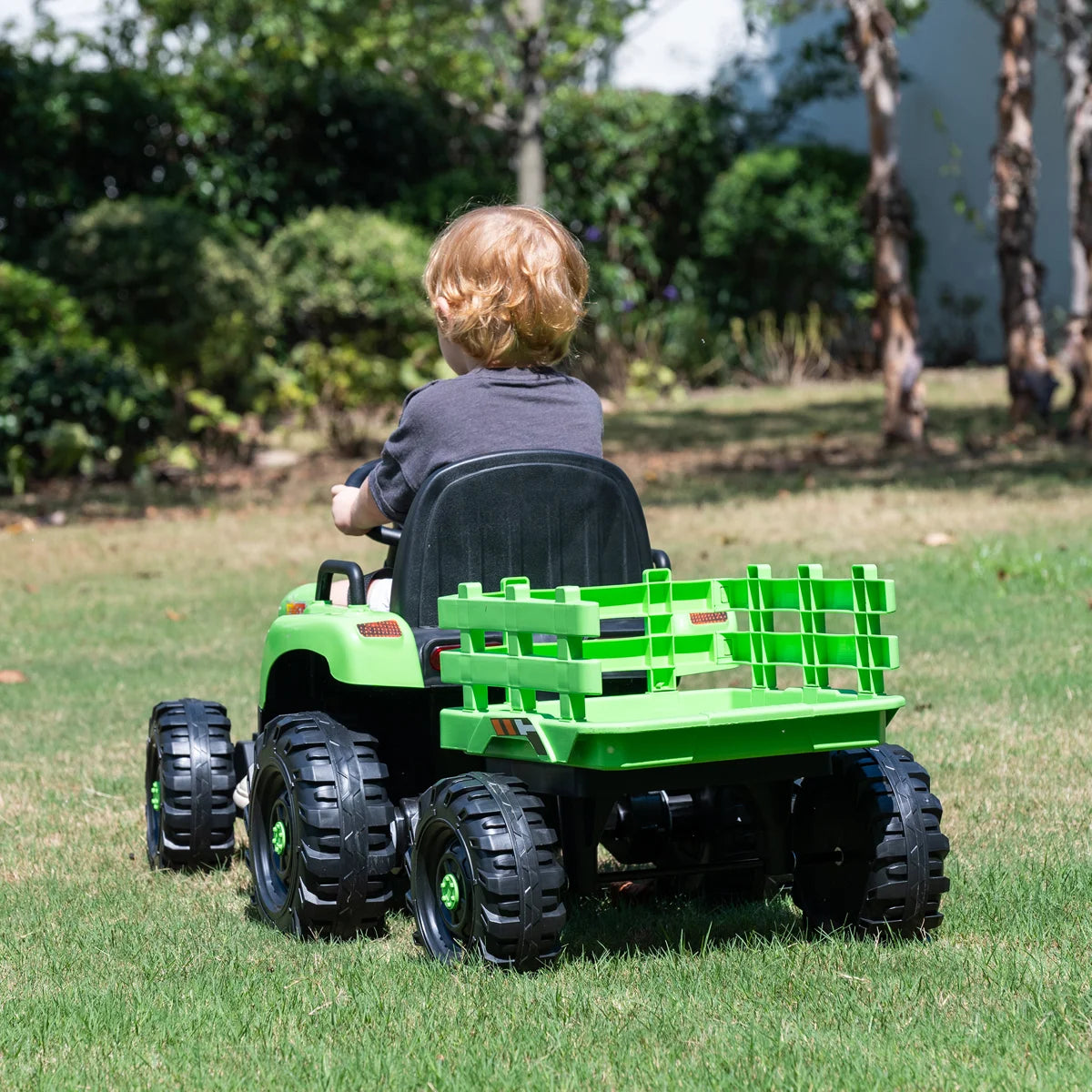 24V Kids Ride On Tractor with Trailer, 400W Motor 6-Wheel Electric Farm Truck, Parent Remote, Bluetooth, Soft Start, 3-Speed,Toy Gift for Kids